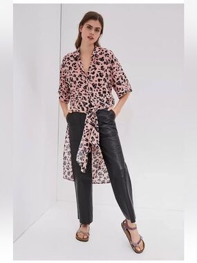 Anthropologie Maeve Rita Printed Tunic Blouse Size Medium Pink Leopard Print